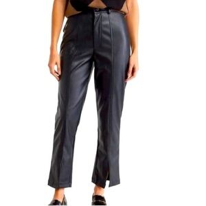 Wildfox Princess Seams Faux Leather Split Hem Pants Size S In Black Beauty